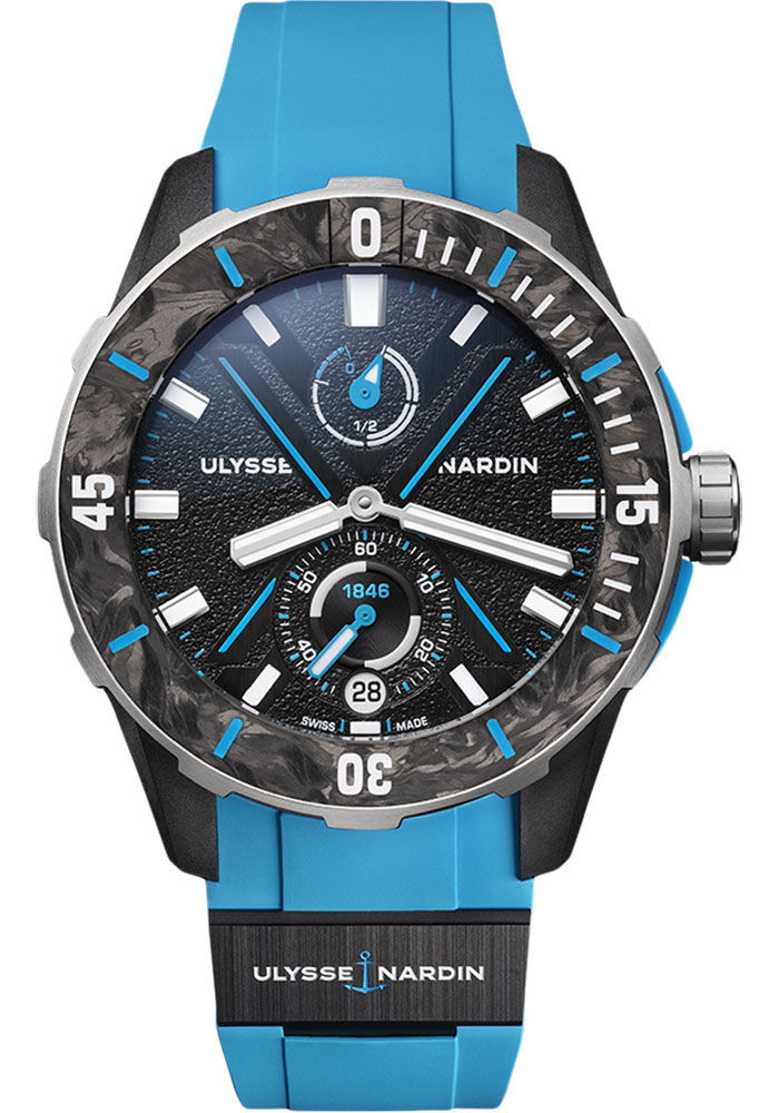 Ulysse Nardin Diver Recycled Stainless Steel 44 MM - Blue Rubber And Ceramic Strap - Black Dial - 1183-170-2B/3A