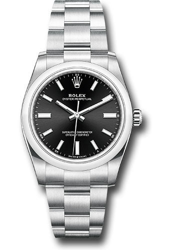 Rolex Stainless Steel Oyster Perpetual no date Watch - 34 MM - Oyster Bracelet - Black Dial - 124200 bkio