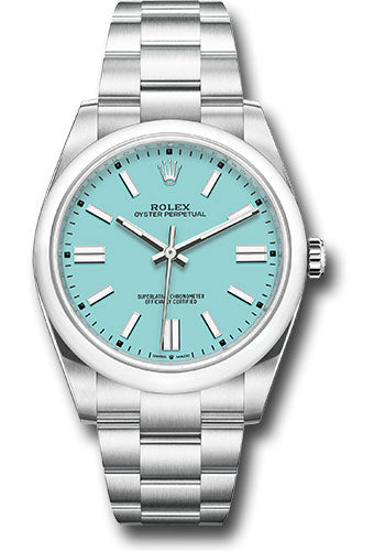 Rolex Stainless Steel Oyster Perpetual no date Watch - 41 MM - Oyster Bracelet - Turquoise Blue Dial - 124300 tbio
