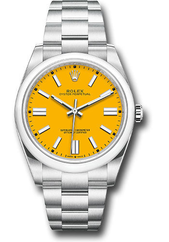 Rolex Stainless Steel Oyster Perpetual no date Watch - 41 MM - Oyster Bracelet - Yellow Dial - 124300 yio