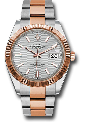 Rolex Stainless Steel and Pink Gold Datejust 41 Date Watch - 41 MM - Oyster Bracelet - Fluted Bezel - Silver Fluted Index Dial - 126331 sflmio