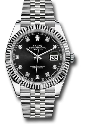 Rolex Stainless Steel and White Gold Datejust 41 Date Watch - 41 MM - Jubilee Bracelet - Fluted Bezel - Black Diamond Dial - 126334 bkdj