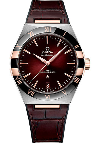 Omega Constellation Stainless Steel and Rose Gold 41 MM - Burgundy Leather Strap - Red Dial - 131.23.41.21.11.001