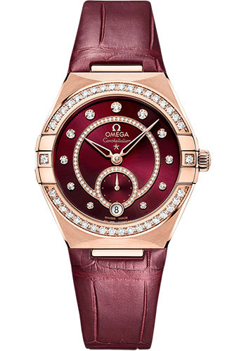 Omega Constellation Rose Gold 34 MM - Burgundy Leather Strap - Diamond Bezel - Burgundy Diamond Dial - 131.58.34.20.61.001