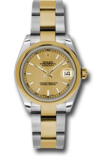Rolex Steel and Yellow Gold Datejust - 31 MM - Oyster Bracelet - Domed Bezel - Champagne Index Dial - 178243 chio