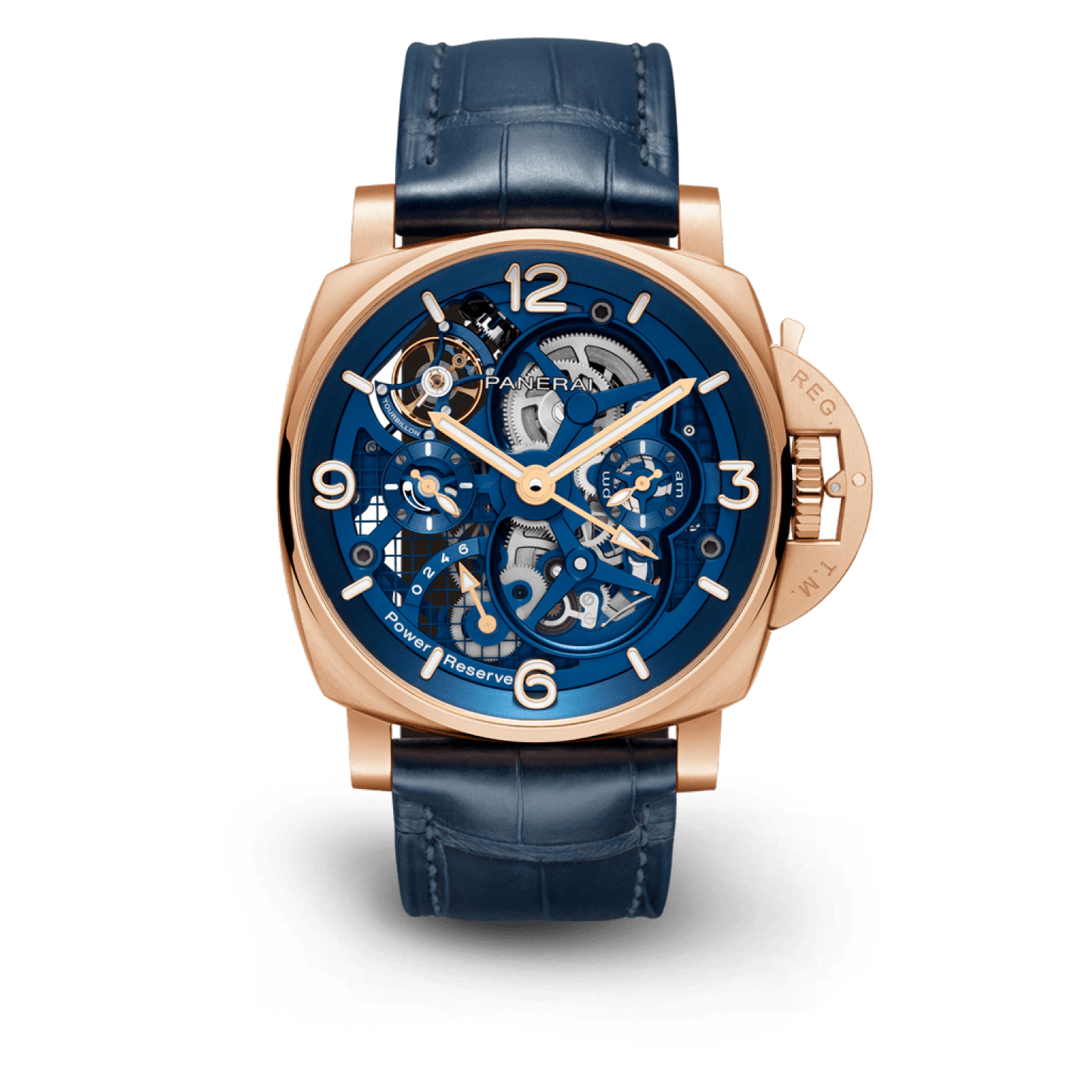 Panerai Luminor Tourbillon GMT Goldtech Carbon Fibre 47 MM - Blue Leather Strap - Blue Skeleton Dial - PAM01060