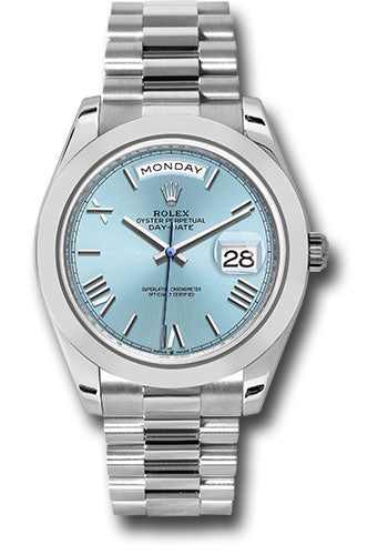 Rolex Presidential Platinum Day-Date 40MM - President Bracelet Watch - Smooth Bezel - Ice Blue Roman Dial - 228206 ibrp