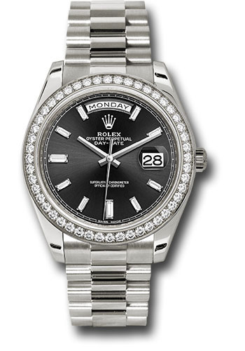 Rolex Presidential White Gold Day-Date 40MM - President Bracelet - Diamond Bezel - Black Baguette Diamond Dial - 228349RBR bkbdp