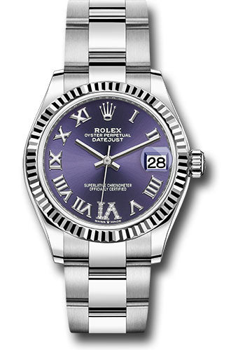 Rolex Steel and White Gold Datejust - 31 MM - Oyster Bracelet - Fluted Bezel - Aubergine Roman Diamond 6 Dial - 278274 aubdr6o