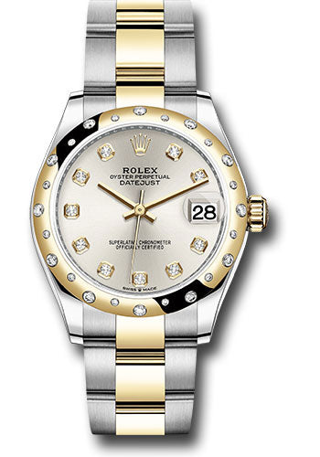 Rolex Steel and Yellow Gold Datejust - 31 MM - Oyster Bracelet - Domed Diamond Bezel - Silver Diamond Dial - 278343 sdo
