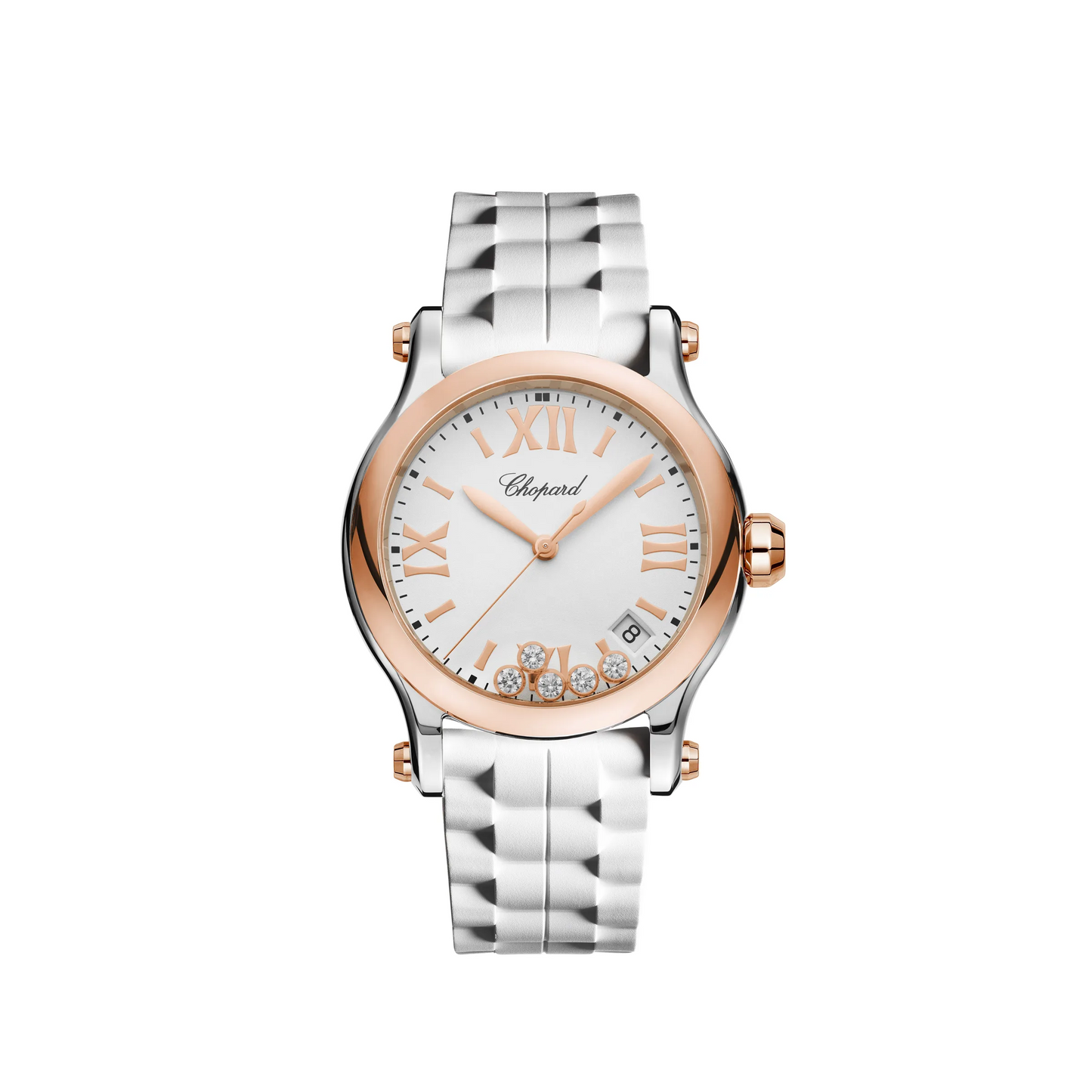 Chopard Happy Sport Stainless Steel and Rose Gold 36 MM - Stainless Steel Bracelet - White Diamond Dial - 278582-6001