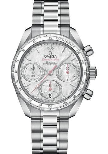 Omega Speedmaster Stainless Steel 38 MM - Stainless Steel Bracelet - Diamond Bezel - Mother-Of-Pearl Diamond Dial - 324.30.38.50.55.001