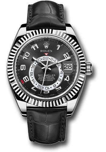 Rolex White Gold Sky Dweller Watch - 42 MM - Leather Strap - Black Dial - 326139 bk