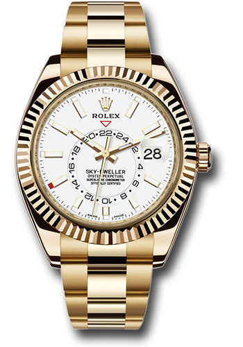 Rolex Yellow Gold Sky Dweller Watch - 42 MM - Oyster Bracelet - White Dial - 326938 w