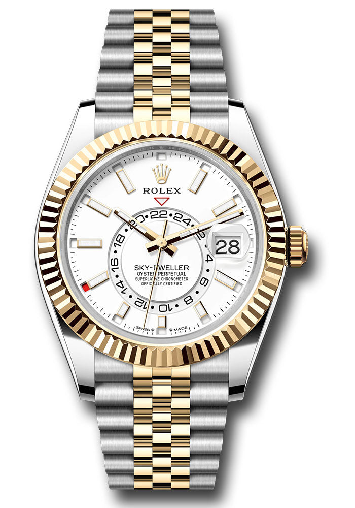 Rolex Stainless Steel and Yellow Gold Sky Dweller Watch - 42 MM - Jubilee Bracelet - Fluted Ring Command Bezel - White Index Dial - 336933 wij