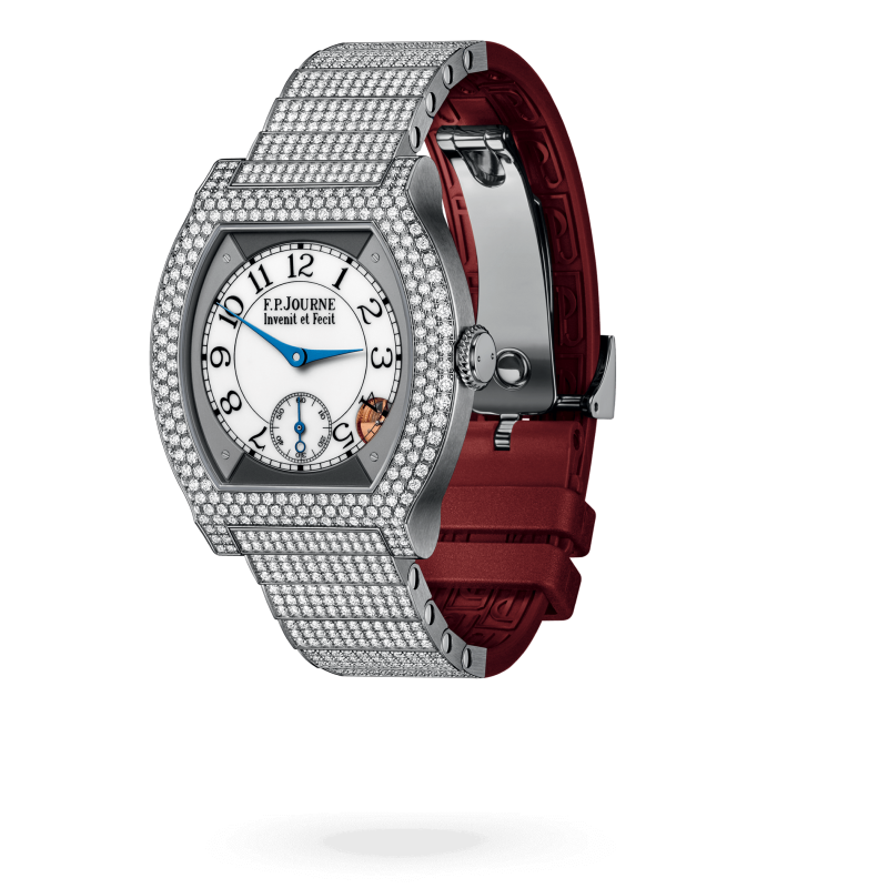 F.P. Journe Elégante Titanium with 12 rows of diamonds and set bracelet Titanium 40 x 35 MM - Titanium Diamond Bracelet And Red Rubber Strap - Diamond Bezel - White Dial - Titanium with 12 rows of diamonds and set bracelet