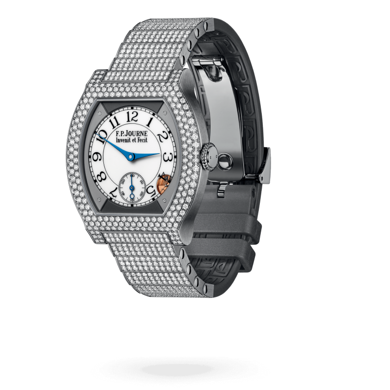 F.P. Journe Elégante Titanium with 12 rows of diamonds and set bracelet Titanium 40 x 35 MM - Titanium Diamond Bracelet And Grey Rubber Strap - Diamond Bezel - White Dial - Titanium with 12 rows of diamonds and set bracelet