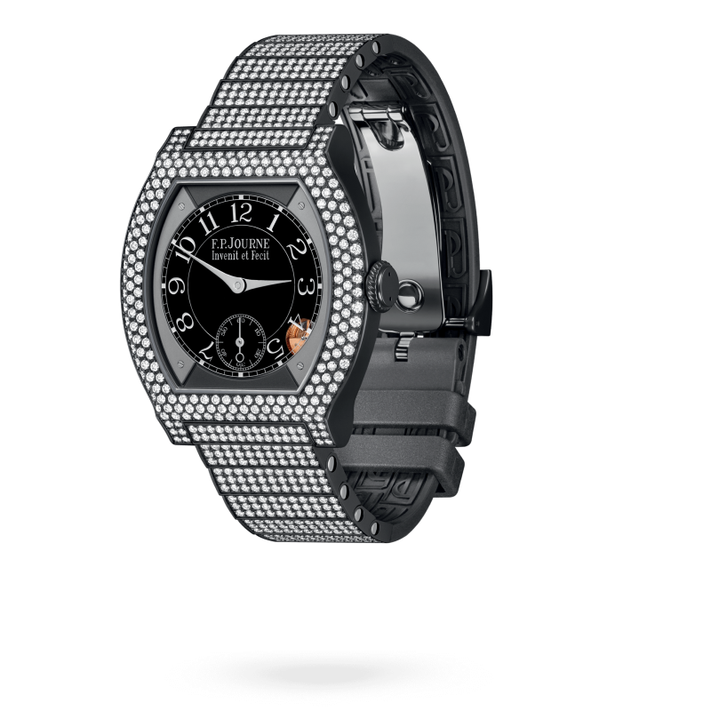 F.P. Journe Elégante Titanium Titalyt® with 12 rows of diamonds and set bracelet 40 x 35 MM - Titanium Diamond Bracelet and Grey Rubber Strap - Diamond Bezel - Black Dial - Titalyt® with 12 rows of diamonds and set bracelet