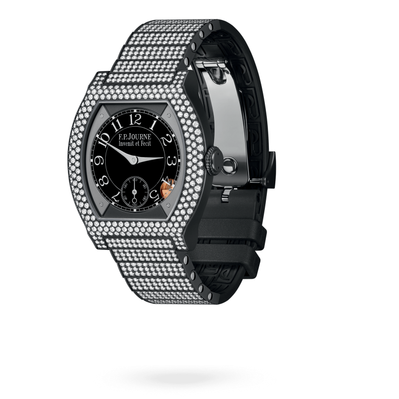 F.P. Journe Elégante Titanium Titalyt® with 12 rows of diamonds and set bracelet 40 x 35 MM - Titanium Diamond Black Rubber Strap - Diamond Bezel - Black Dial - Titalyt® with 12 rows of diamonds and set bracelet