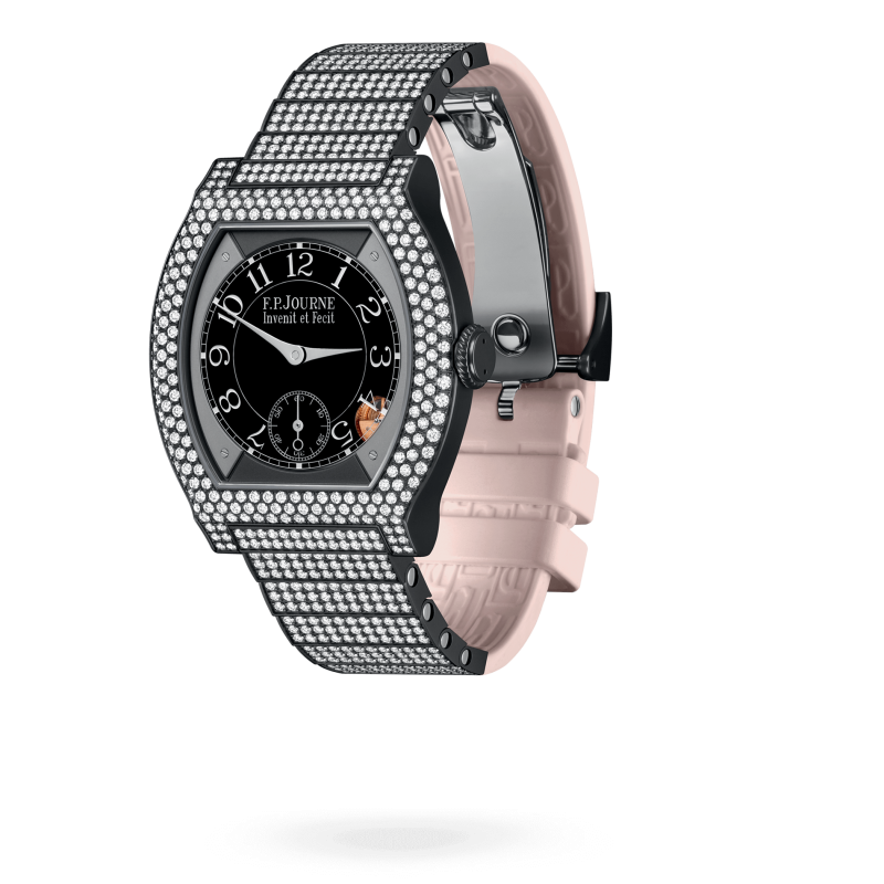F.P. Journe Elégante Titanium Titalyt® with 12 rows of diamonds and set bracelet 40 x 35 MM - Titanium Diamond Bracelet and Rose Rubber Strap - Diamond Bezel - Black Dial - Titalyt® with 12 rows of diamonds and set bracelet