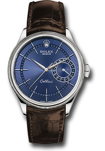 Rolex White Gold Cellini Date Watch - 39 MM - Leather Strap - Blue Dial - 50519 blbr