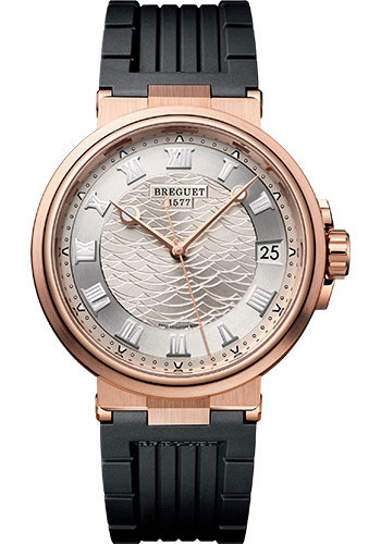 Breguet Marine Date Rose Gold 40 MM - Black Rubber Strap - Silver Gold Dial - 5517BR/12/5ZU