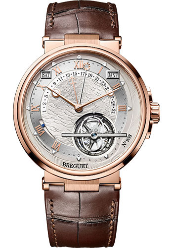 Breguet Marine Équation Marchante Rose Gold 43.9 MM - Brown Leather Strap - Silver Gold Dial - 5887BR/12/9WV