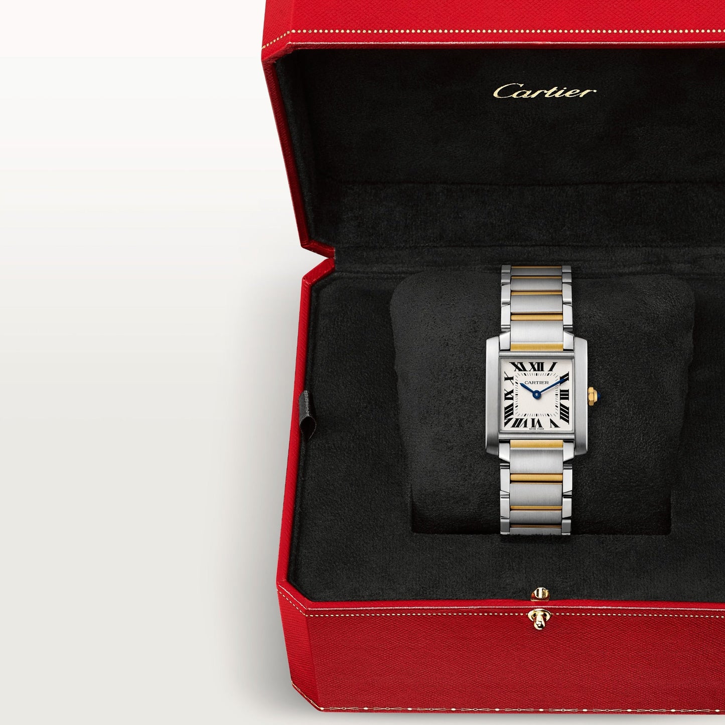 Cartier Tank Stainless Steel (Medium Model) 30 MM - Stainless Steel and Yellow Gold Bracelet - Stainless Steel Bezel - White Dial - W2TA0003