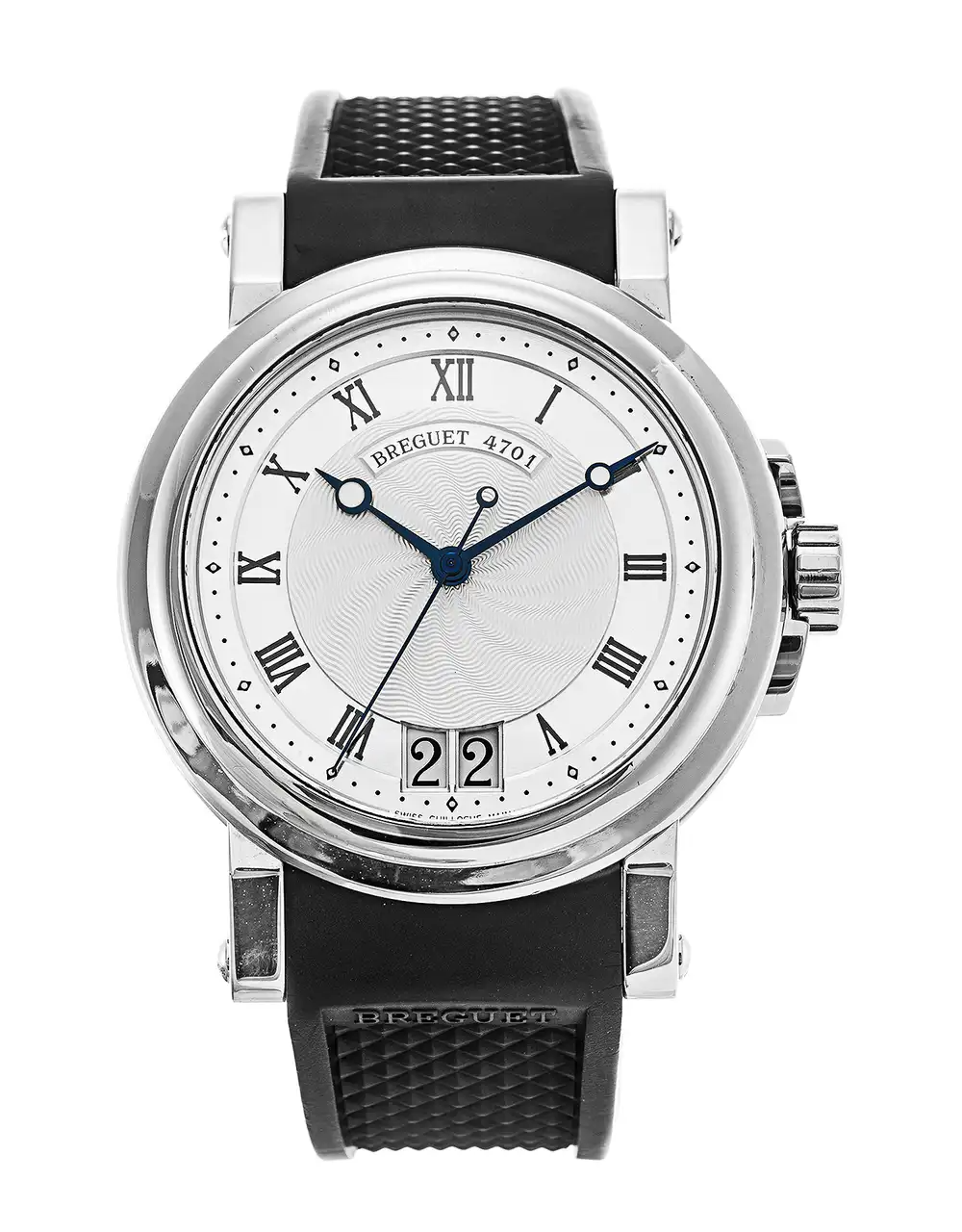 Breguet Marine II Large Date Stainless Steel 39 MM - Black Rubber Strap - Silver Dial - 5817ST/12/5V8
