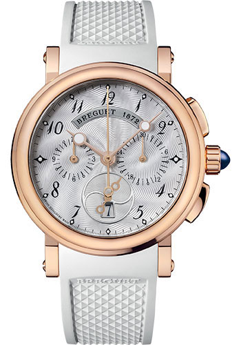 Breguet Marine Chronograph Rose Gold 34.6 MM - White Rubber Strap - Silver Dial - 8827BR/52/586