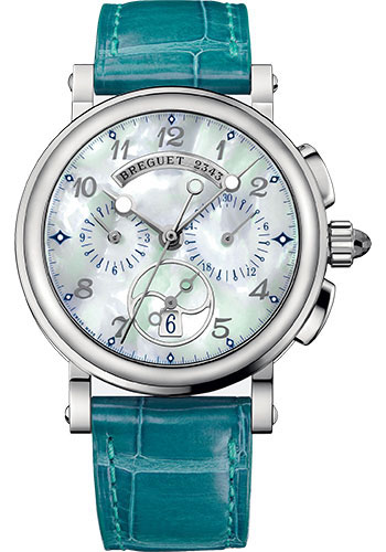 Breguet Marine Chronograph Stainless Steel 34.6 MM - Green Leather Strap - Natural Mother-Of-Pearl Dial - 8827ST/5W/986