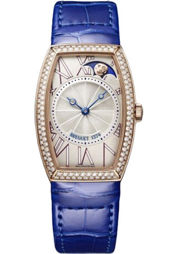 Breguet Héritage Rose Gold 25 MM - Blue Leather Strap - Diamond Bezel - Silver Dial - 8861BR/15/986/D000