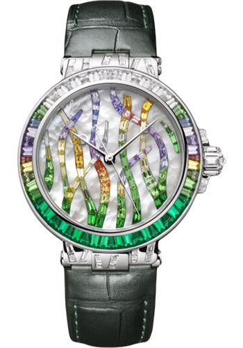 Breguet Marine Haute Joaillerie Emerald Poseidonia White Gold 35.8mm MM - Black Leather Strap - Diamond Bezel - Mother-Of-Pearl Dial - 9509BB/5E/984/ED0E
