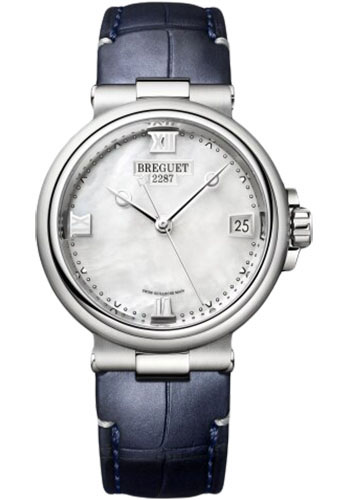 Breguet Marine Stainless Steel 33.80 MM - Blue Leather Strap - Mother-Of-Pearl Dial - 9517ST/5W/984