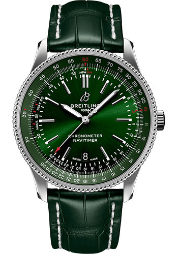 Breitling Navitimer Stainless Steel 41 MM - Green Leather Strap - Green Dial - A17326361L1P2