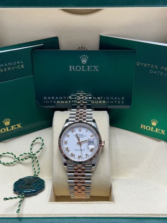 126231 Datejust 36mm Rose Gold Jubilee White Roman Brand New 2025 Full Set $15,999