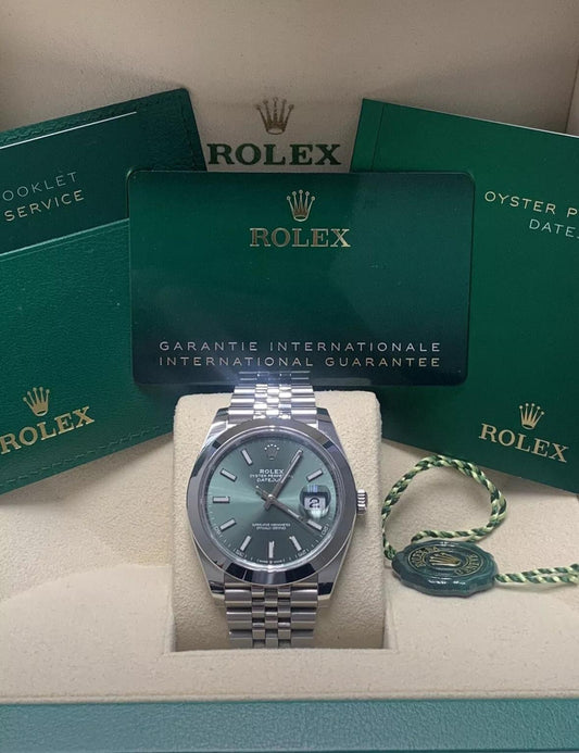 126300 41mm Datejust Jubilee Green Stick Dial Brand New 2024 Complete Set $11,250