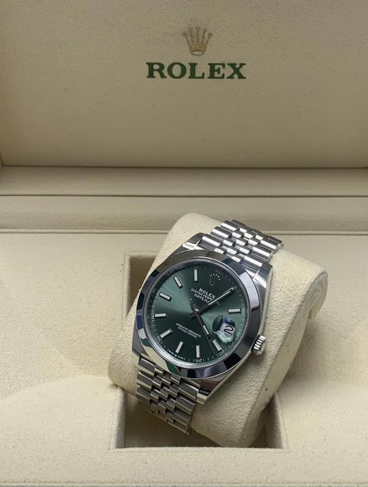 126300 41mm Datejust Jubilee Green Stick Dial Brand New 2024 Complete Set $11,250