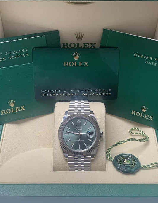 126334 41mm Datejust Jubilee Green Stick Dial Brand New 2024 Complete Set $15,250