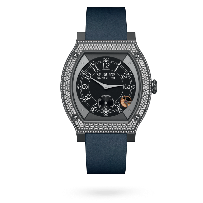 F.P. Journe ÉléganteTitalyt® set with diamonds 48 x 40 MM - Blue Rubber Strap - Diamond Bezel - Black Dial - ÉléganteTitalyt® set with diamonds