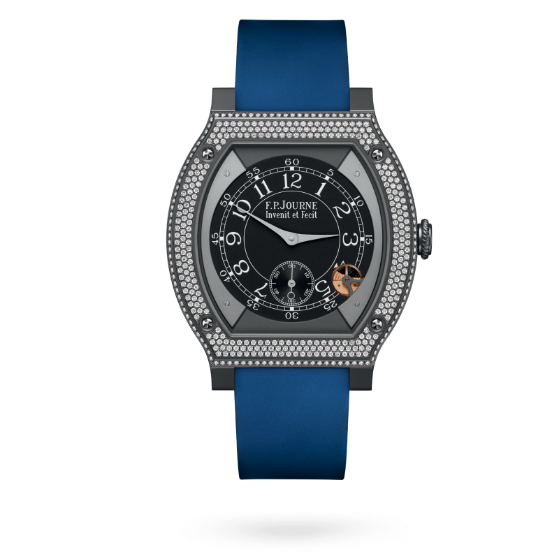 F.P. Journe ÉléganteTitalyt® set with diamonds 48 x 40 MM - Blue Rubber Strap - Diamond Bezel - Black Dial - ÉléganteTitalyt® set with diamonds