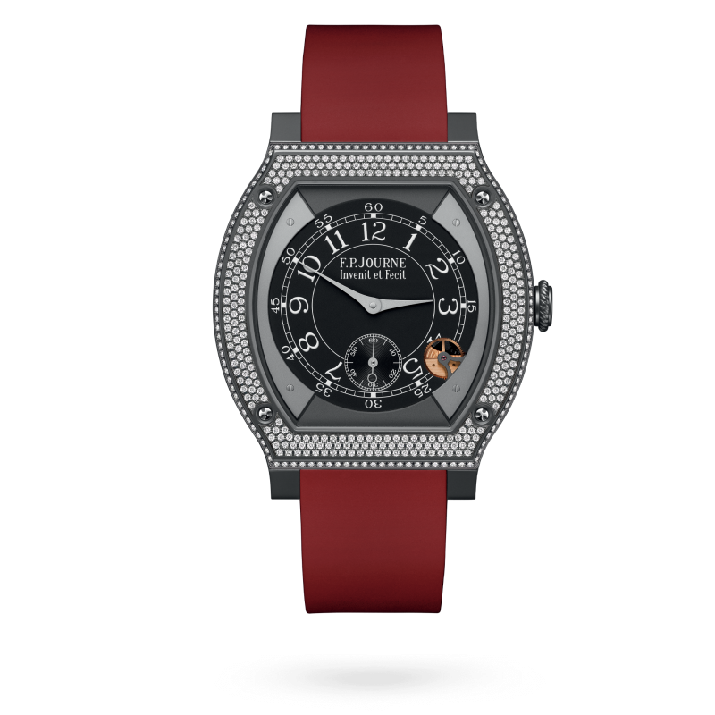 F.P. Journe ÉléganteTitalyt® set with diamonds 48 x 40 MM - Red Rubber Strap - Diamond Bezel - Black Dial - ÉléganteTitalyt® set with diamonds