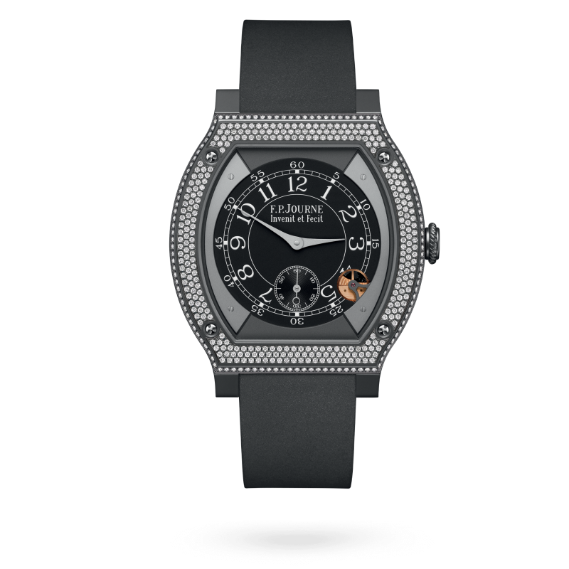 F.P. Journe ÉléganteTitalyt® set with diamonds 48 x 40 MM - Grey Rubber Strap - Diamond Bezel - Black Dial - ÉléganteTitalyt® set with diamonds