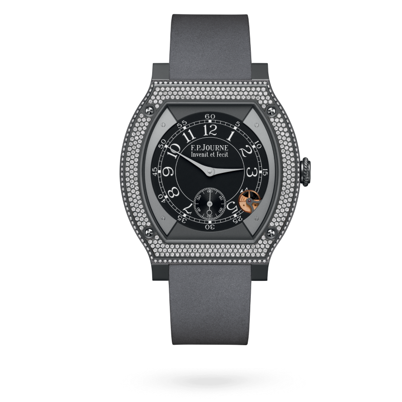 F.P. Journe ÉléganteTitalyt® set with diamonds 48 x 40 MM - Grey Rubber Strap - Diamond Bezel - Black Dial - ÉléganteTitalyt® set with diamonds