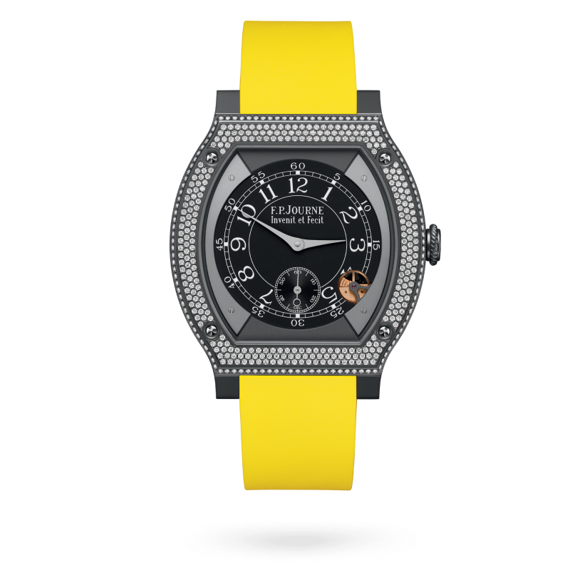 F.P. Journe ÉléganteTitalyt® set with diamonds 48 x 40 MM - Yellow Rubber Strap - Diamond Bezel - Black Dial - ÉléganteTitalyt® set with diamonds