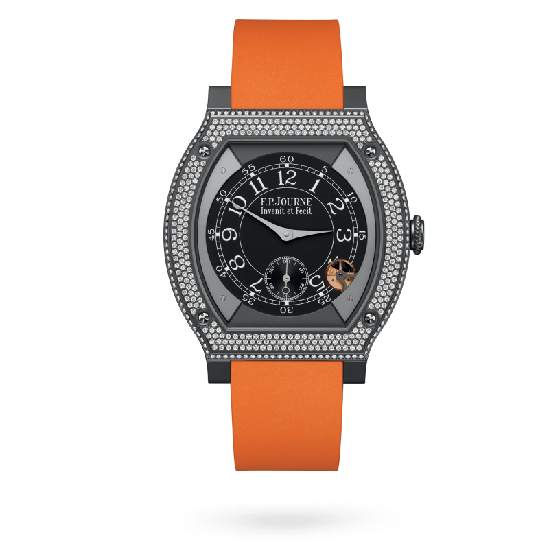 F.P. Journe ÉléganteTitalyt® set with diamonds 48 x 40 MM - Orange Rubber Strap - Diamond Bezel - Black Dial - ÉléganteTitalyt® set with diamonds