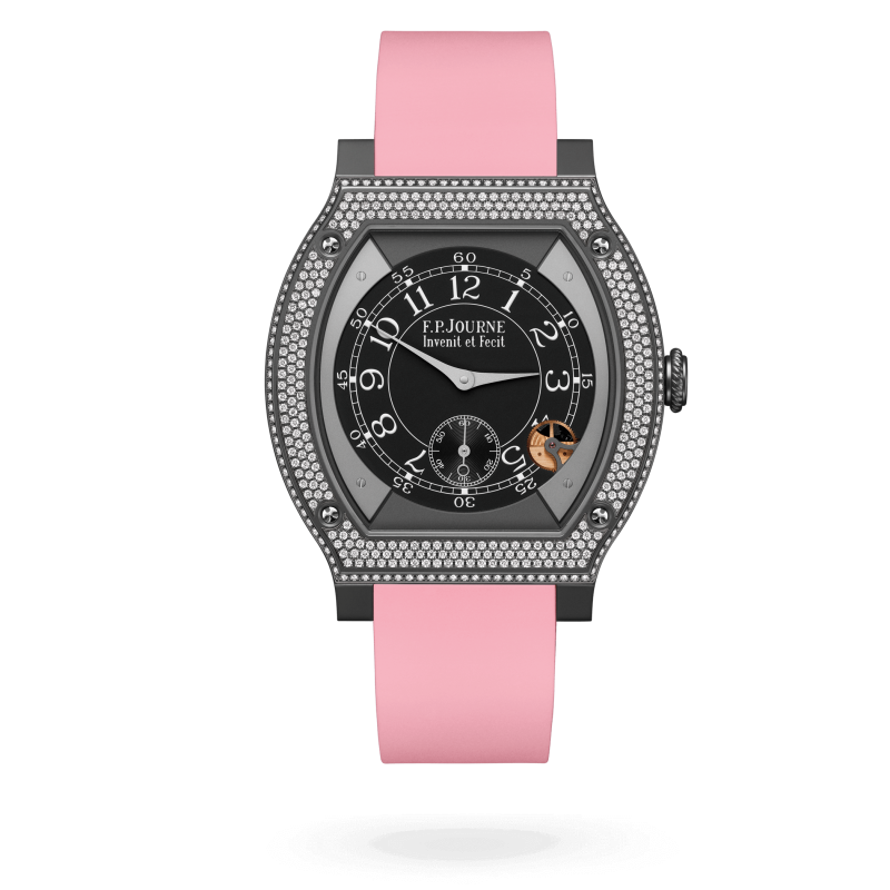 F.P. Journe ÉléganteTitalyt® set with diamonds 48 x 40 MM - Pink Rubber Strap - Diamond Bezel - Black Dial - ÉléganteTitalyt® set with diamonds