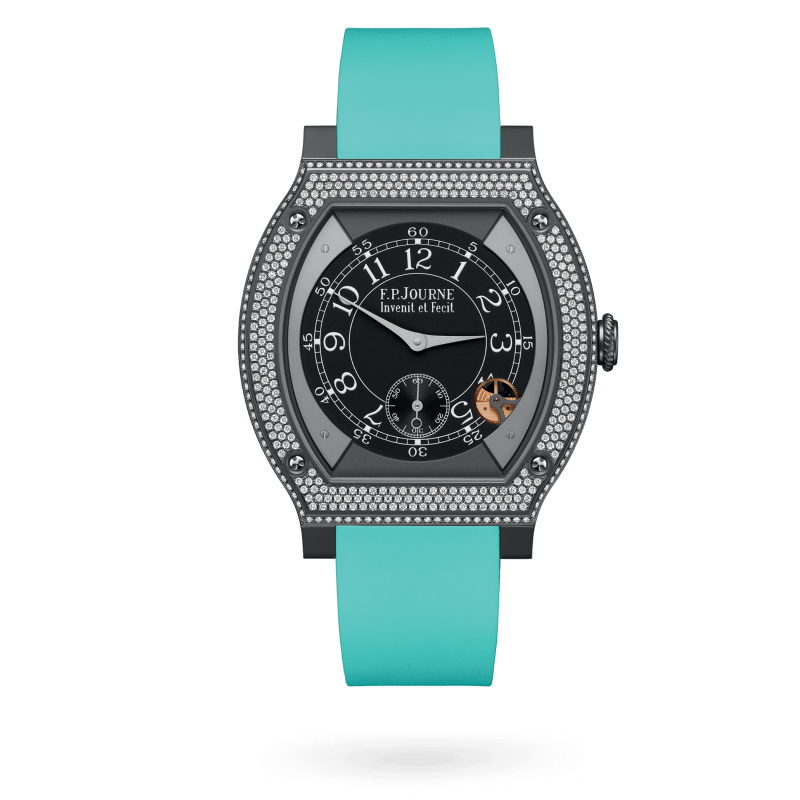 F.P. Journe ÉléganteTitalyt® set with diamonds 48 x 40 MM - Turquoise Rubber Strap - Diamond Bezel - Black Dial - ÉléganteTitalyt® set with diamonds