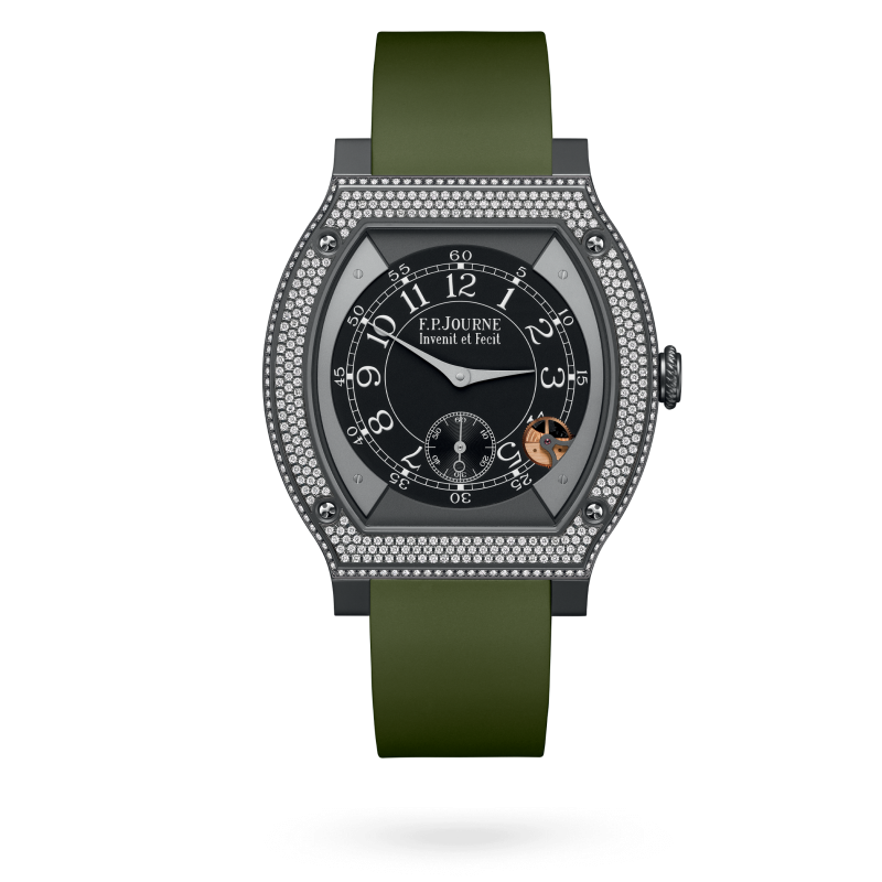 F.P. Journe ÉléganteTitalyt® set with diamonds 48 x 40 MM - Green Rubber Strap - Diamond Bezel - Black Dial - ÉléganteTitalyt® set with diamonds