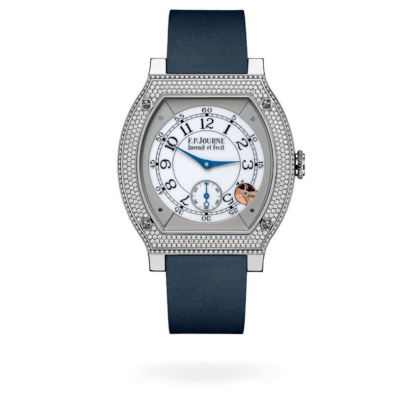 F.P. Journe Élégante Titanium Set With Diamonds 48 x 40 MM - Blue Rubber Strap - Diamond Bezel - White Dial - Élégante Titanium Set With Diamonds